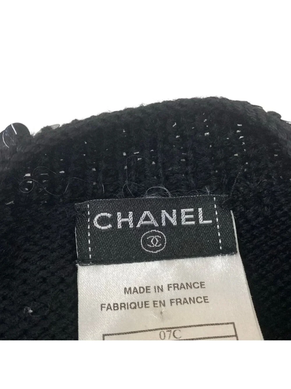 Chanel Cardigan 40 M Black Long Sleeve Sequin Wool
